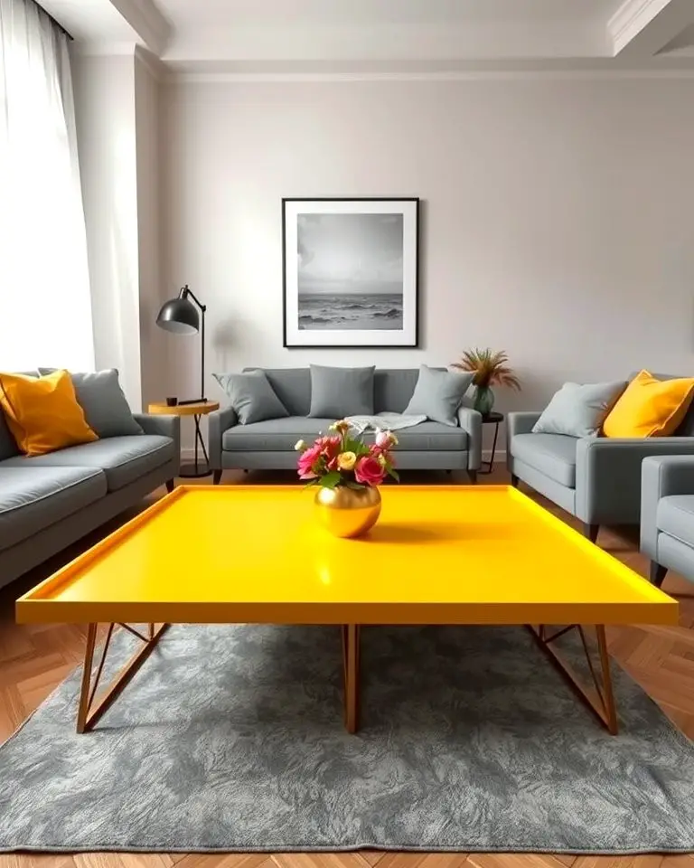 Yellow Coffee Table Against Grey Furniture