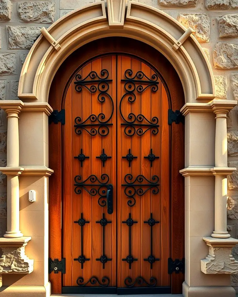 Arched Wooden Door with Iron Accents