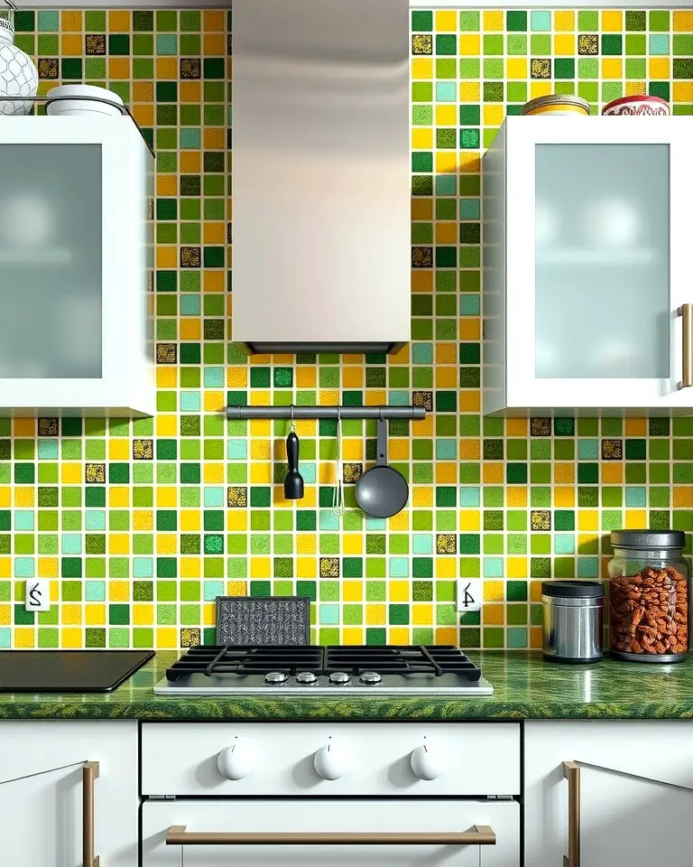 Green and Yellow Mosaic Backsplash