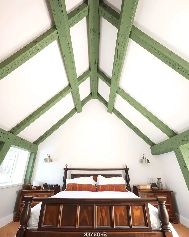 White Ceiling with Green Beams