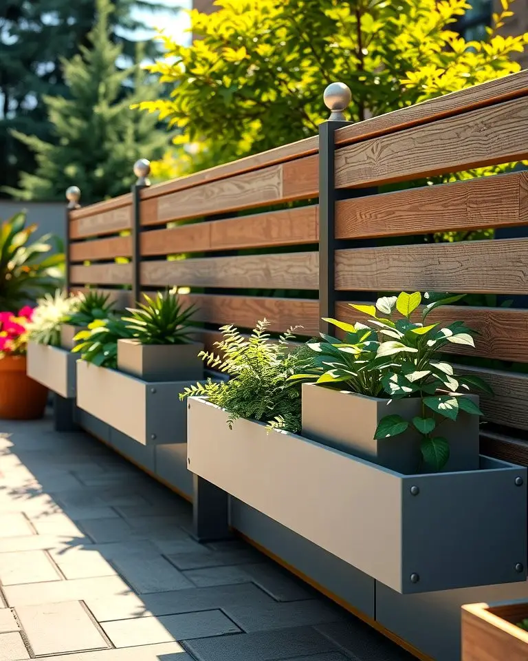 Horizontal Fencing with Built-In Planters