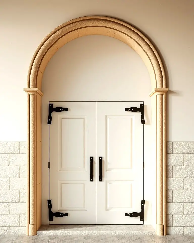Stucco-Framed Doors with Arched Top