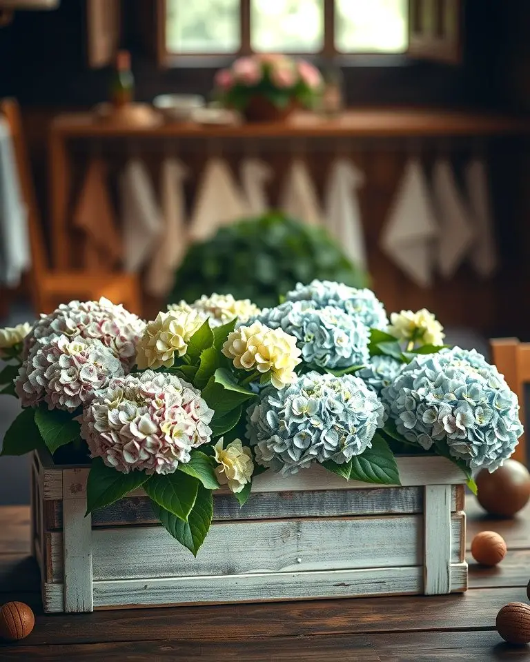 Rustic Wooden Box Hydrangea Display