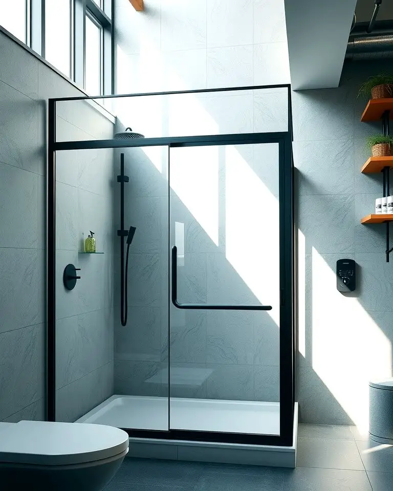Glass Shower Enclosure with Black Frames