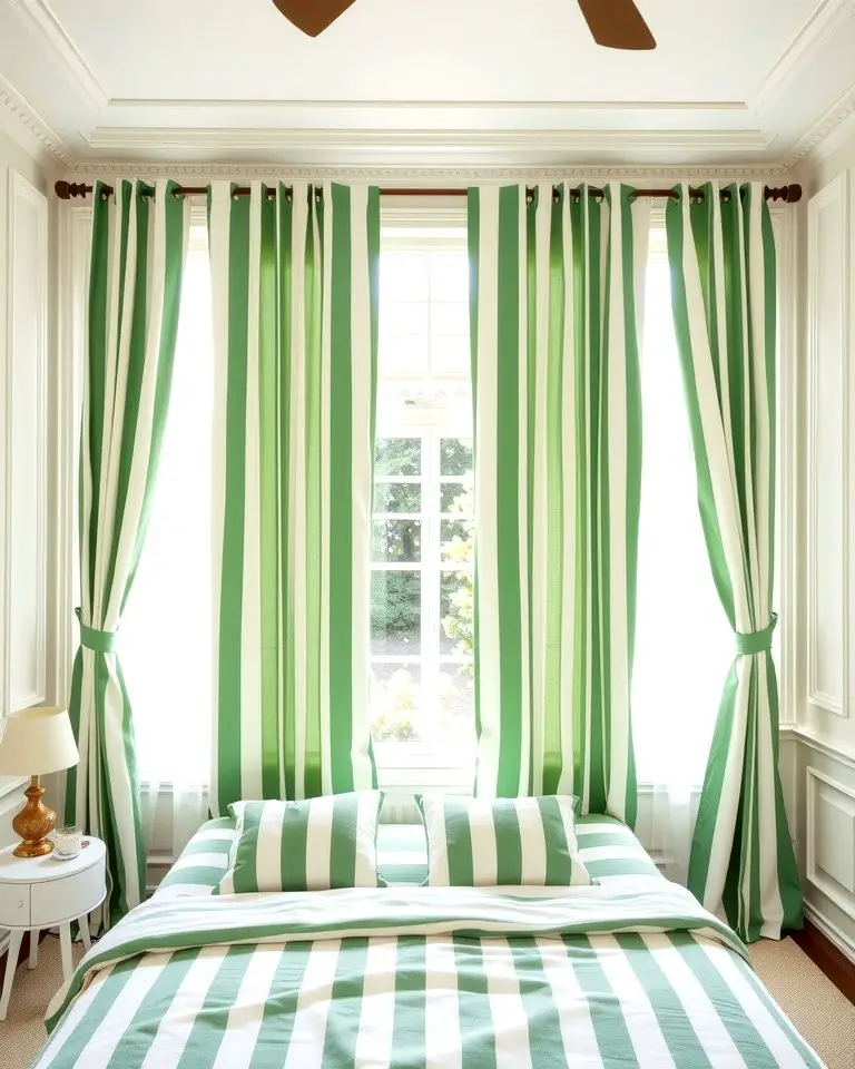 Green and White Striped Curtains
