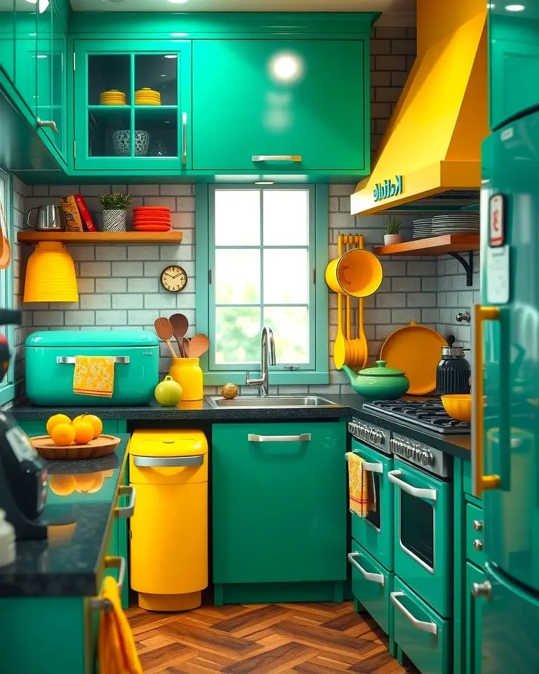 Green Appliances with Yellow Accents