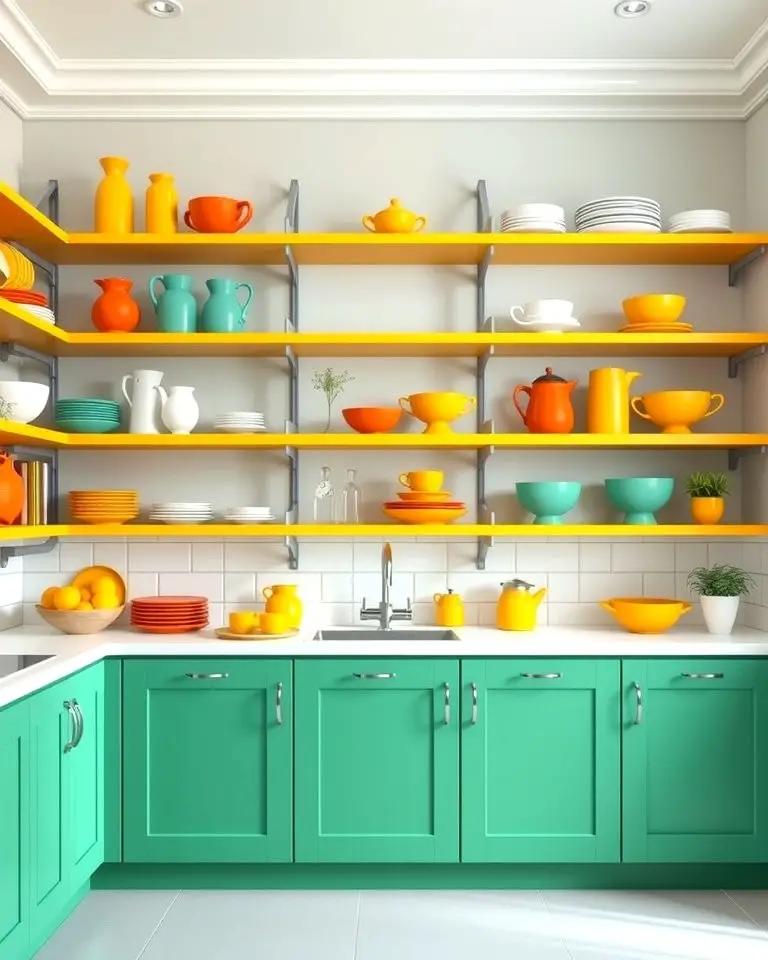 Green and Yellow Open Shelving