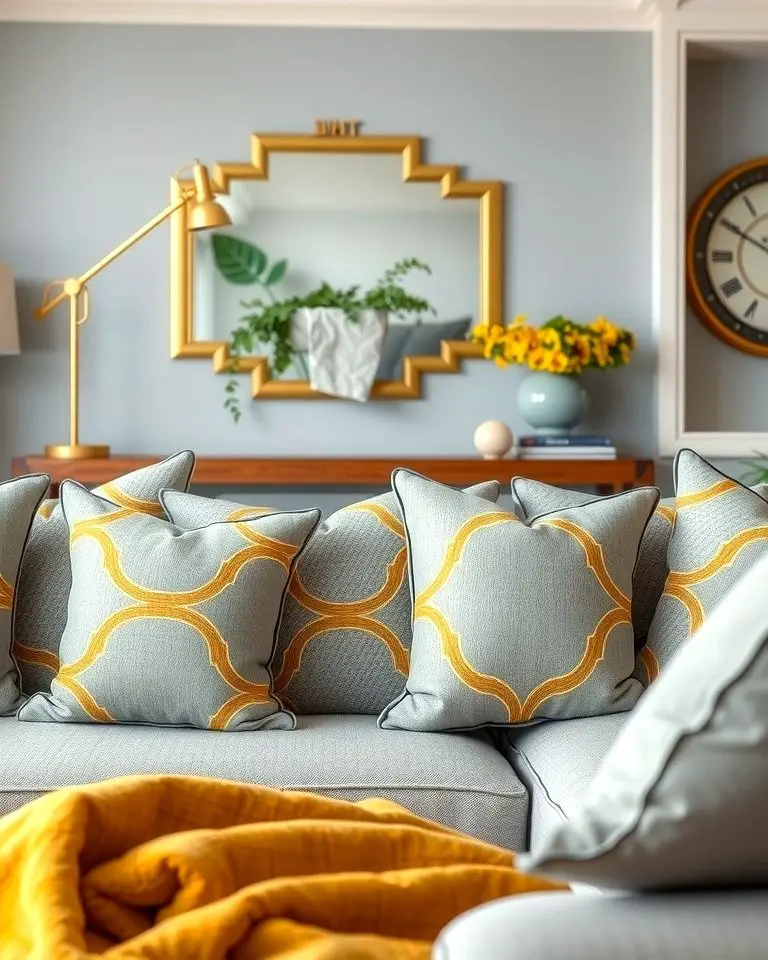 Grey and Yellow Patterned Cushions