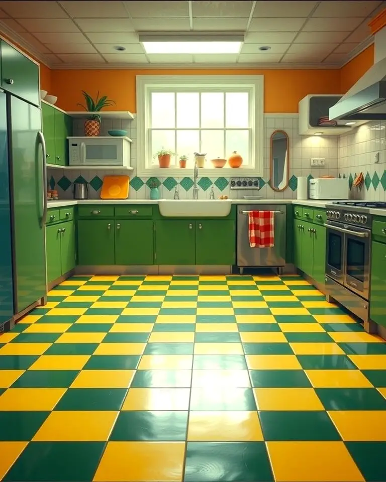 Green and Yellow Checkerboard Floors