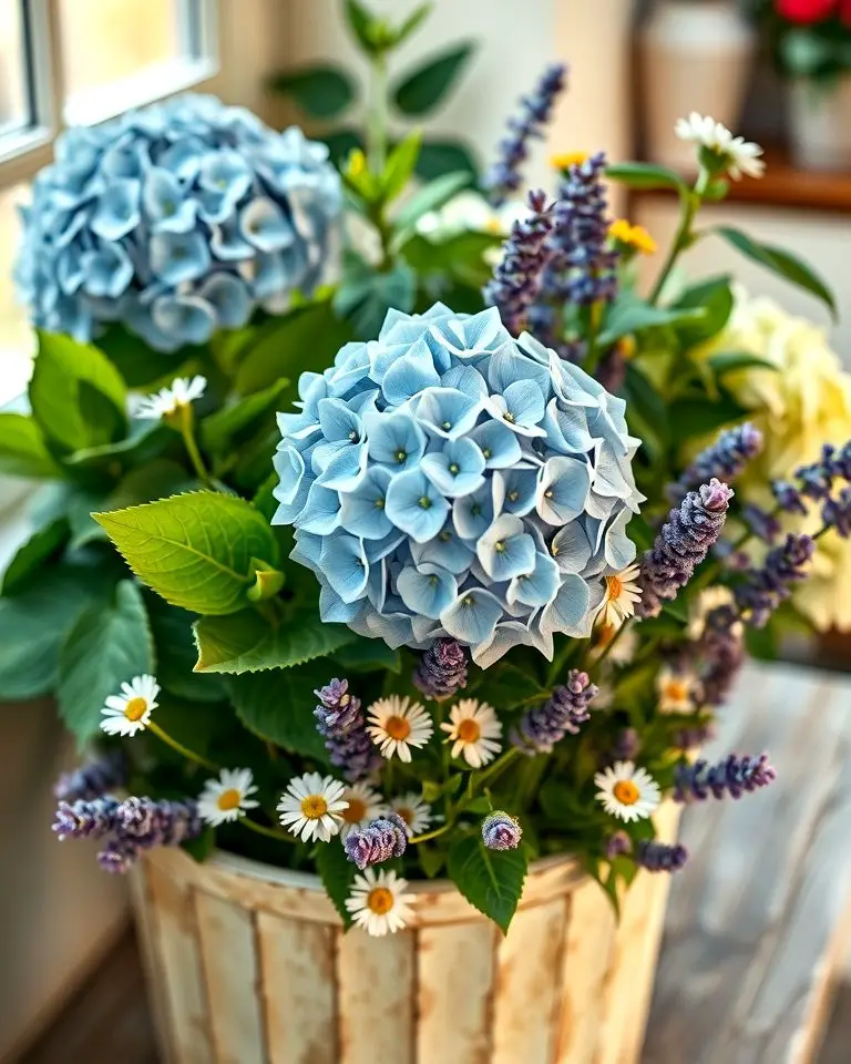 Hydrangeas Mixed with Wildflowers