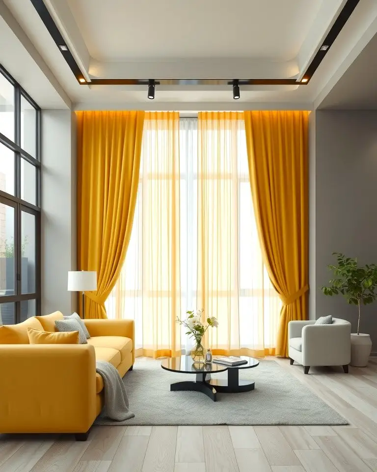 Grey Walls with Yellow Curtains