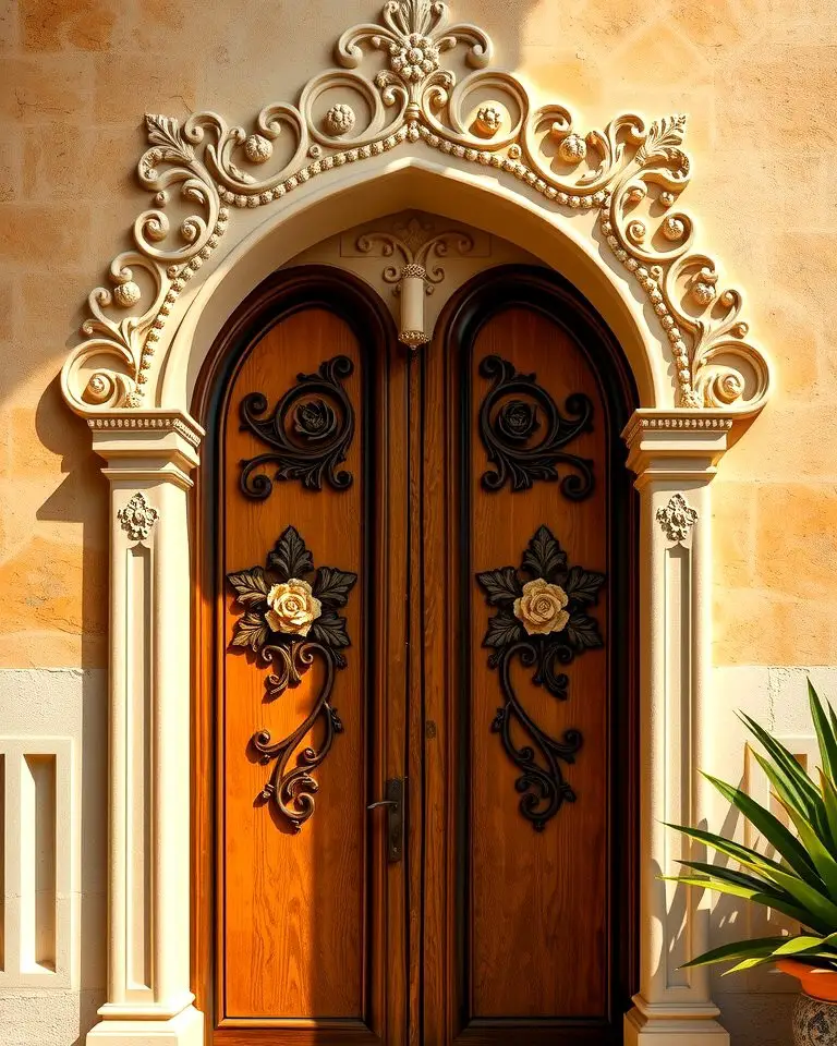 Arched Doors with Floral Carvings