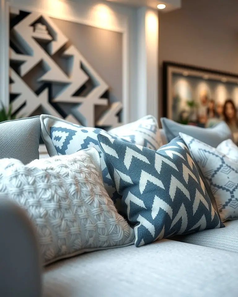 Layered Grey and White Throw Pillows