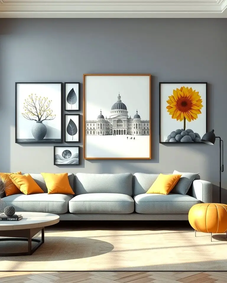 Grey and Yellow Gallery Wall