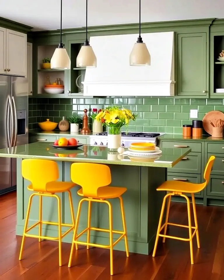 Yellow Bar Stools with Green Counters