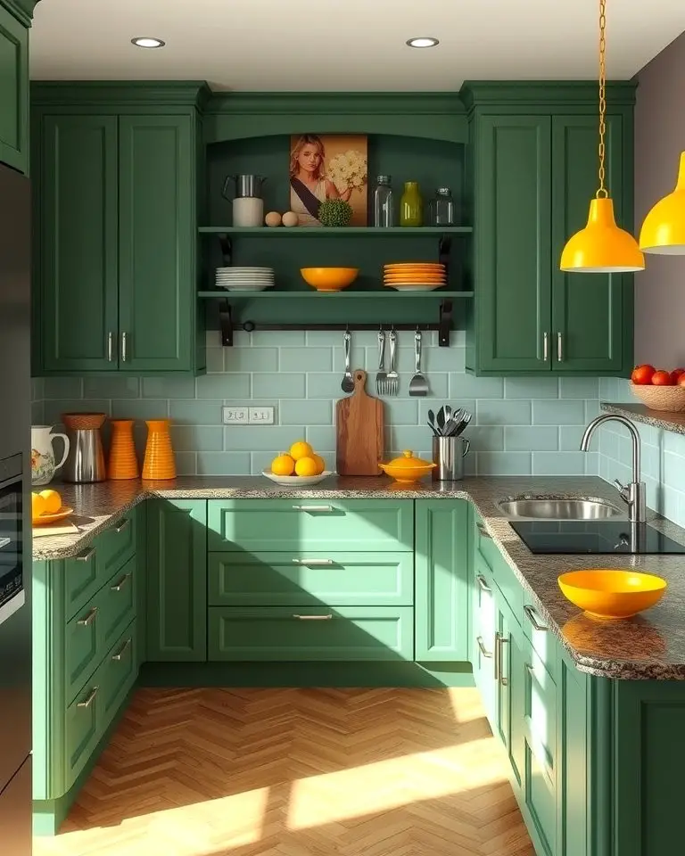Green Countertops with Yellow Accessories