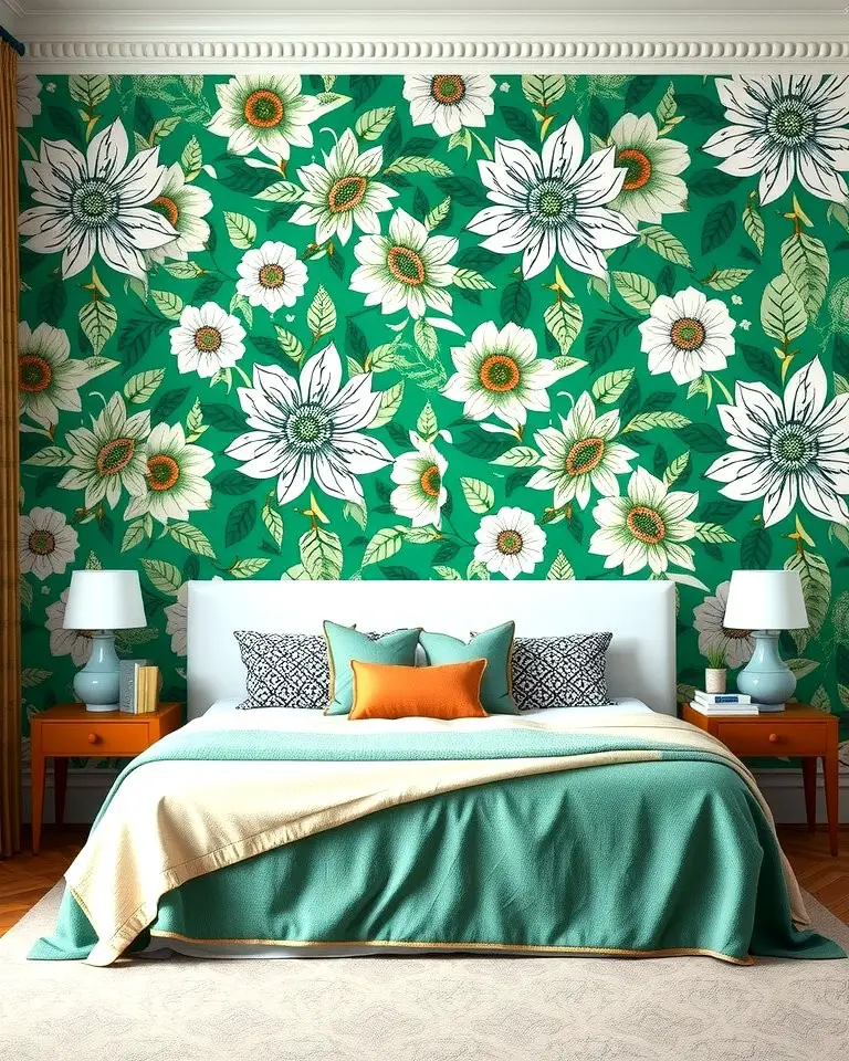 Patterned Green and White Wallpaper