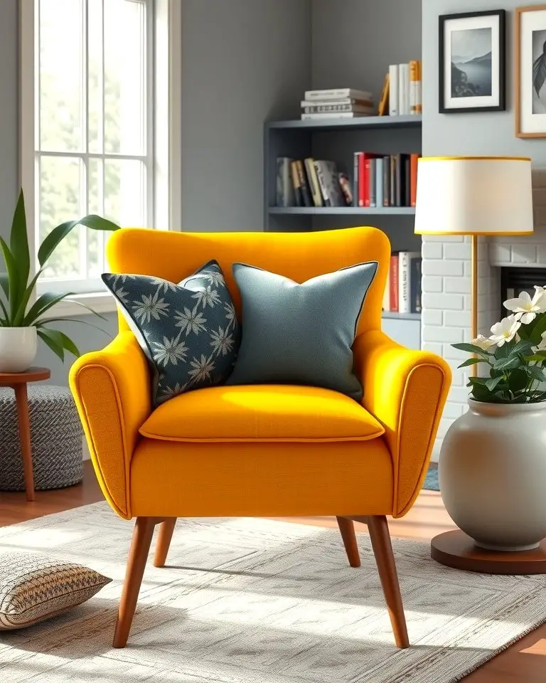 Yellow Accent Chair with Grey Cushions