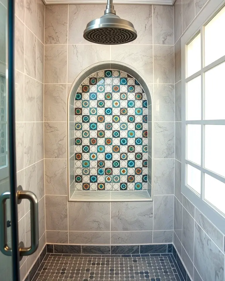 Mosaic-Tiled Shower Niche for a Decorative Touch