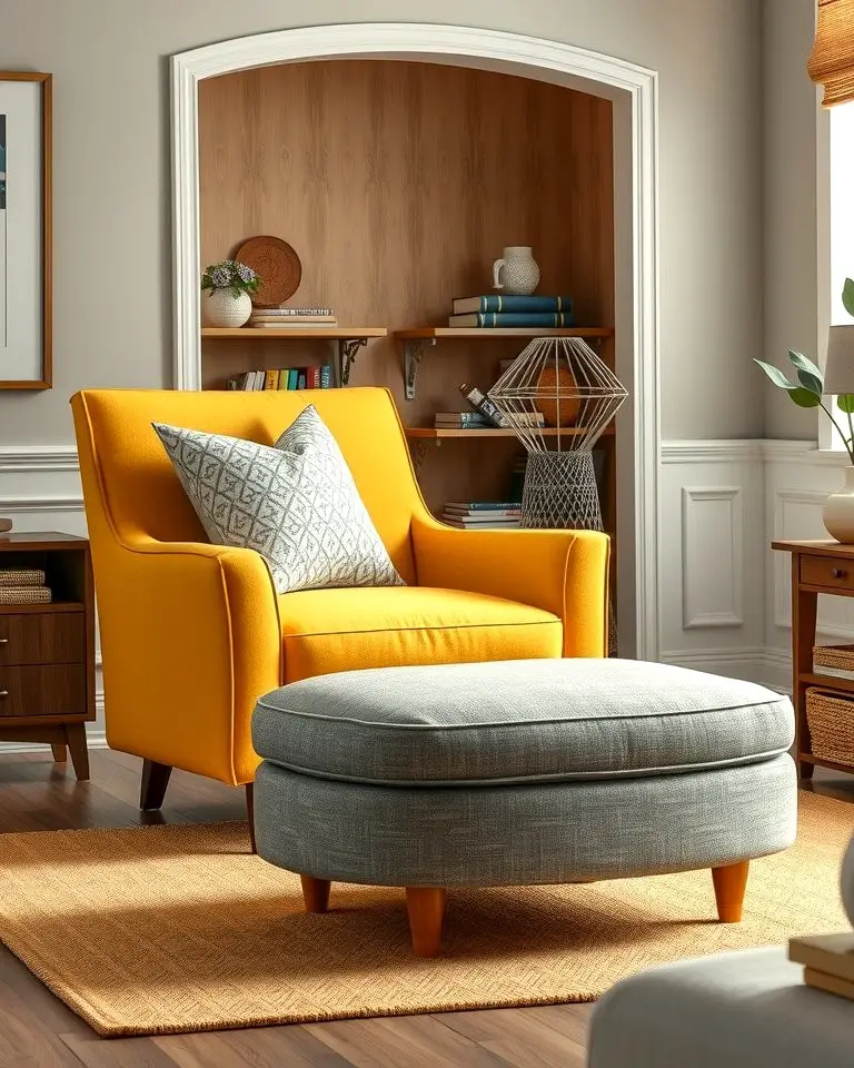 Yellow Accent Chair with Grey Ottoman