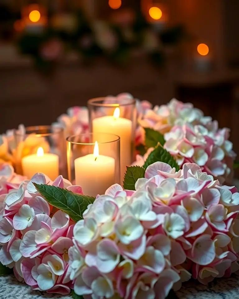 Hydrangeas with Candles for Romantic Glow