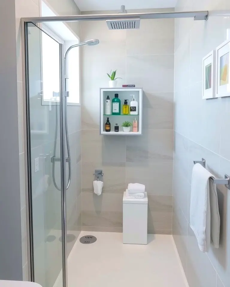 Vertical Shower Niche with Multiple Shelves