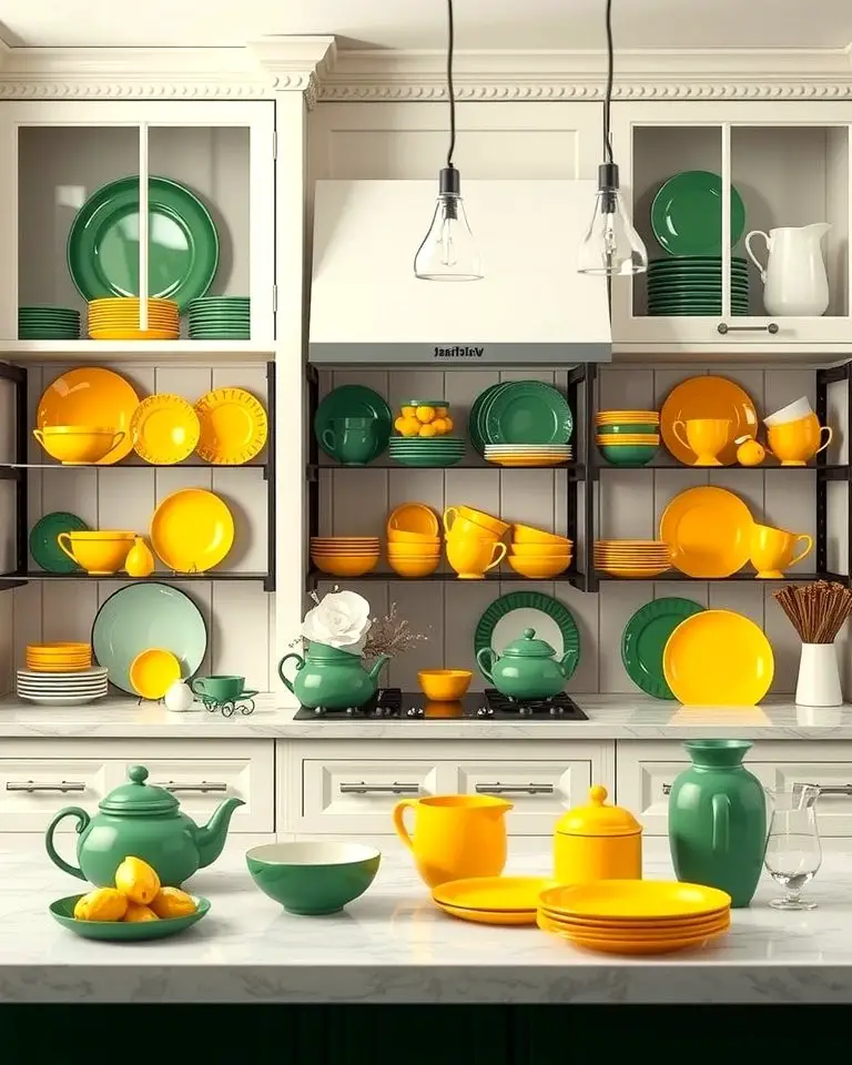 Green and Yellow Dishware Display