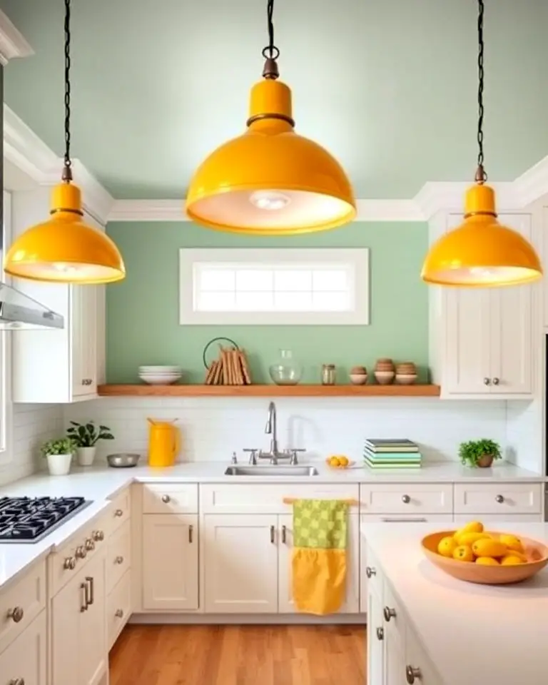 Yellow Pendant Lighting with Green Accents