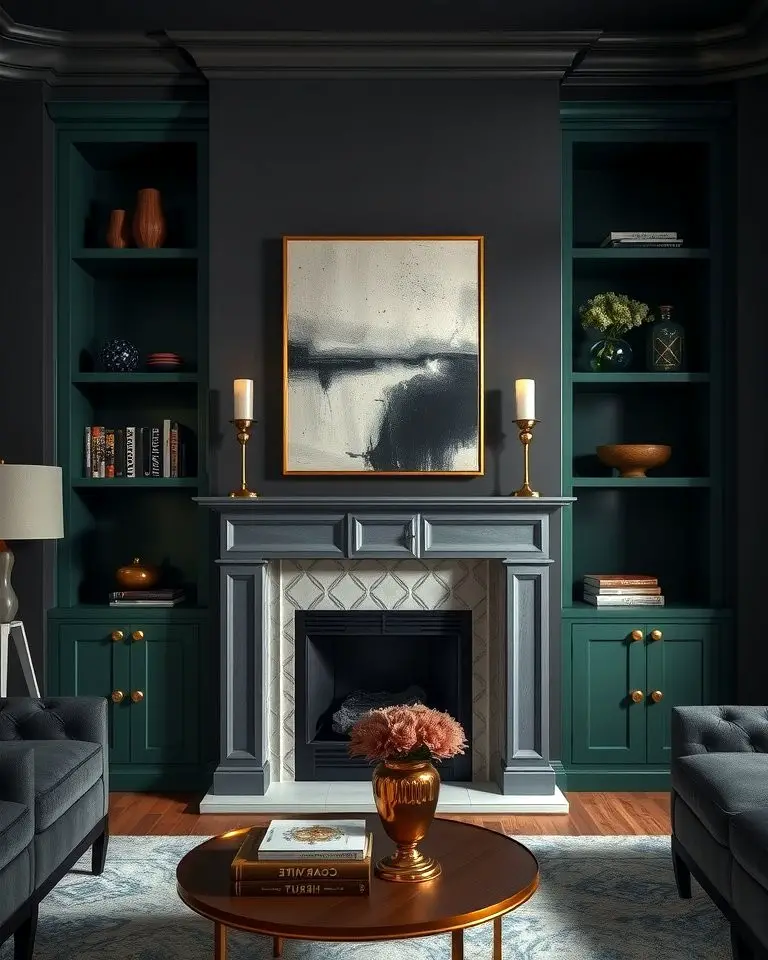 Hunter Green Built-In Shelves