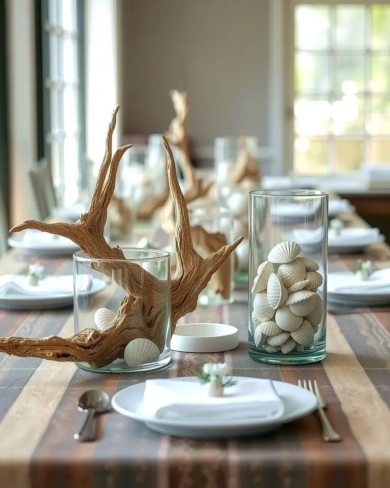 Glass and Driftwood Centerpieces