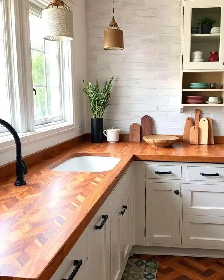 Vintage Appeal with Parquet Wood Countertops