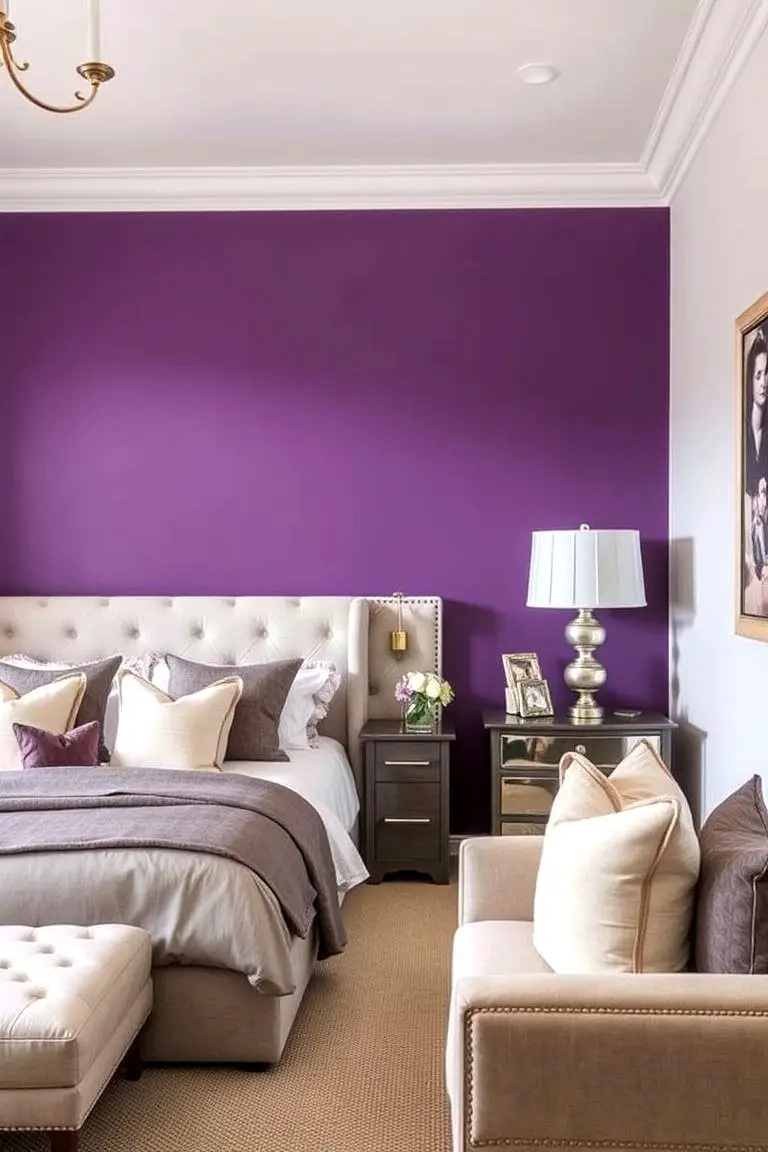 Deep Purple Accent Wall with Neutral Decor