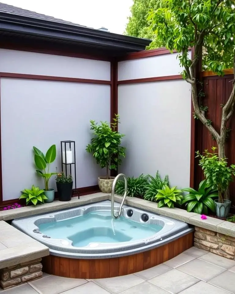 Sunken Hot Tub with Privacy Screens