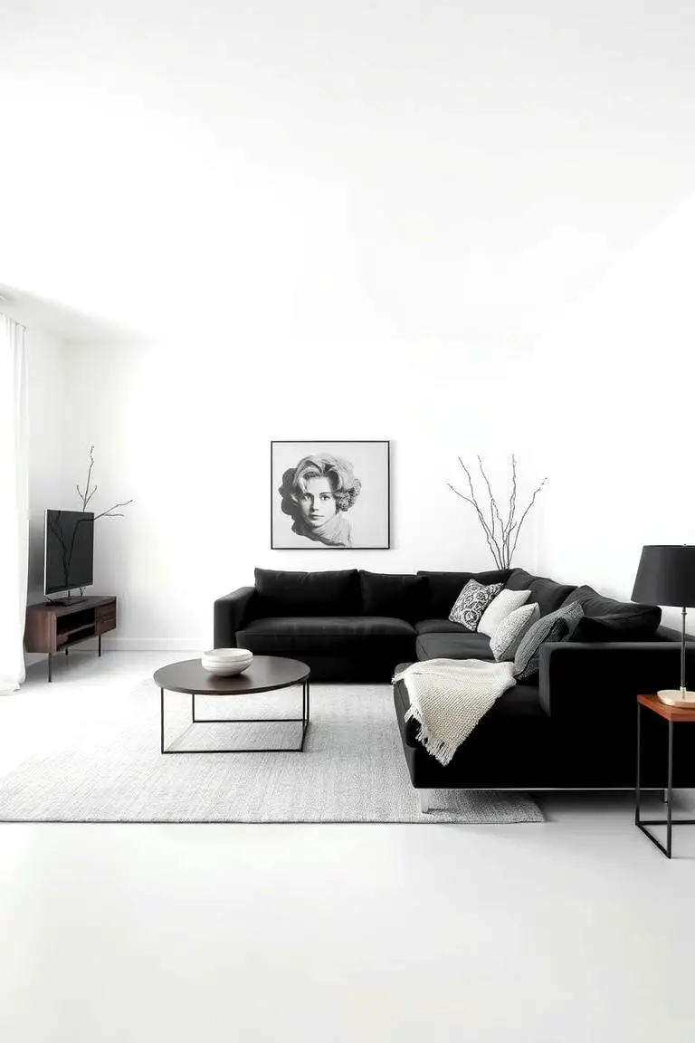 Minimalist Chic with a Black Couch Centerpiece