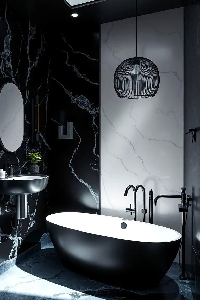 Dynamic Black and Blue Bathroom Landscape