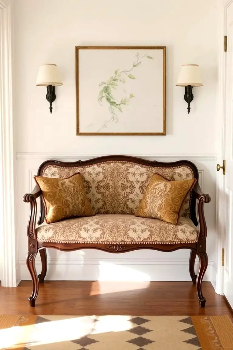 Vintage Upholstered Entry Bench