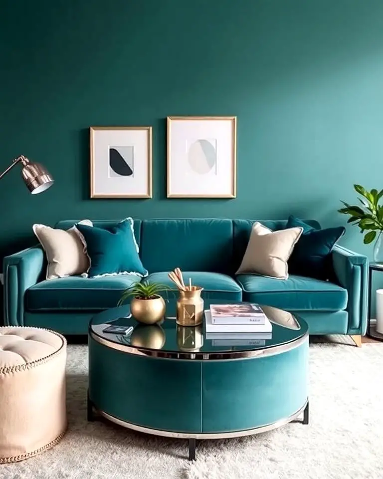 Teal Couch with Monochromatic Decor