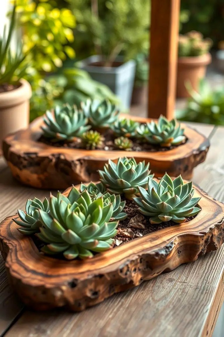 Carved Wooden Succulent Trays