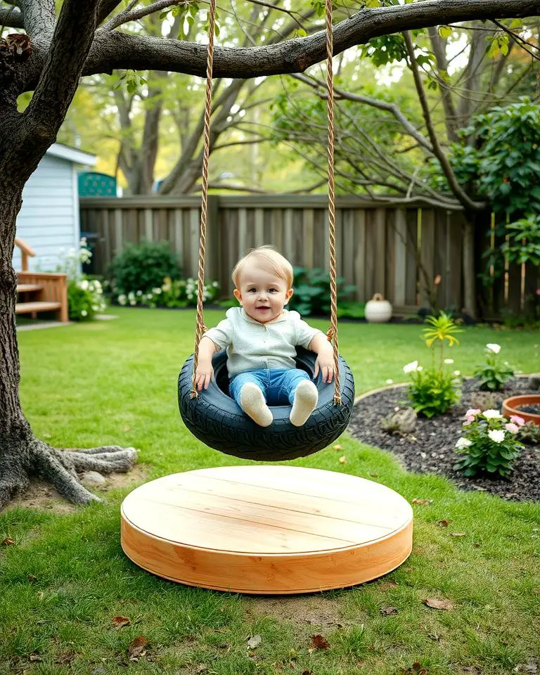 Tire Swing with Wooden Base
