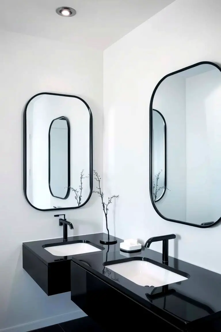 Sleek Black Mirrors Framed in Blue