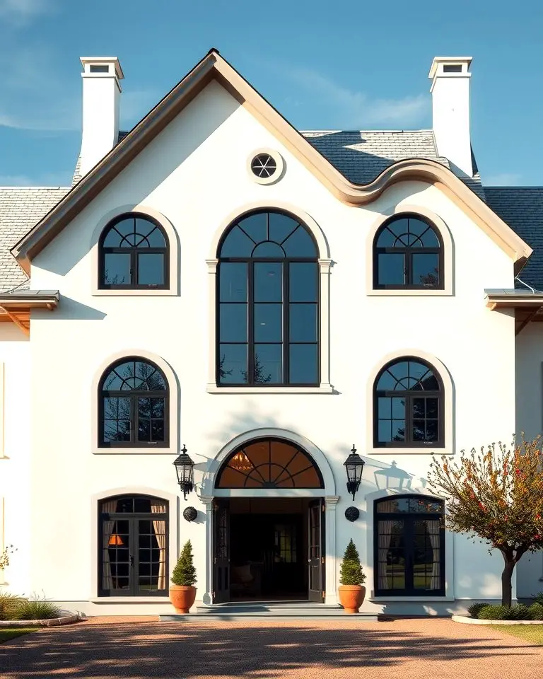 Farmhouse with Arched Black Windows