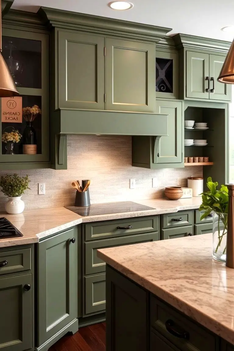 Custom Pine Green Kitchen Cabinets
