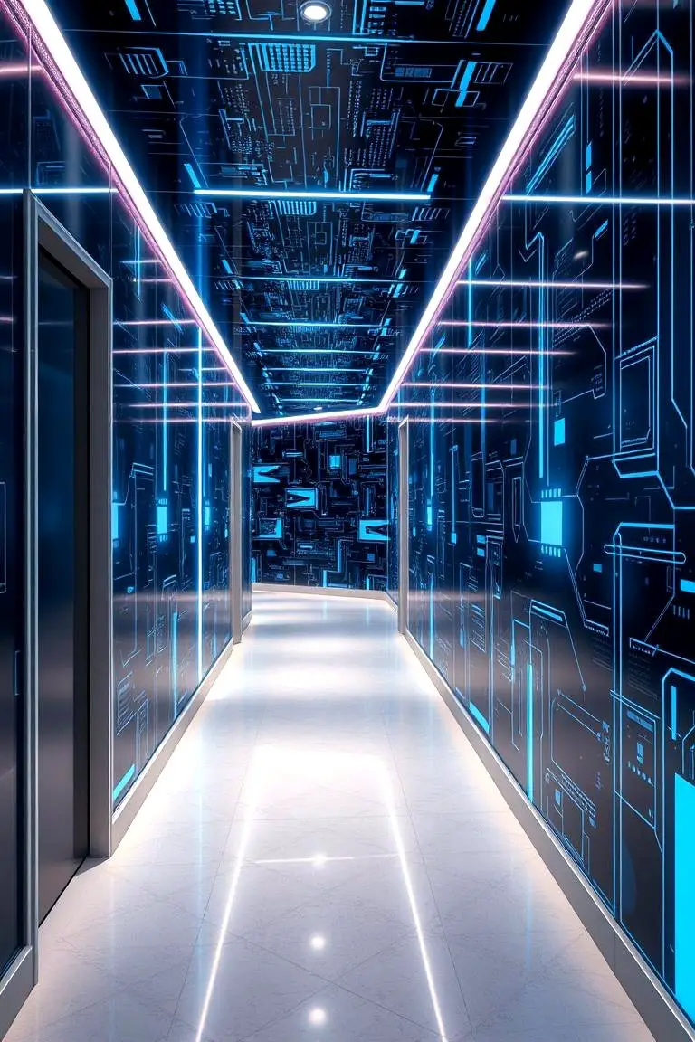 Futuristic Digital Patterns for a Tech-Forward Hallway