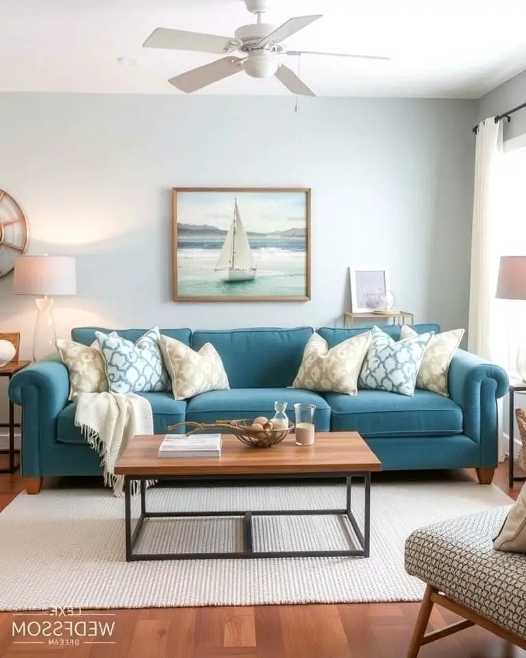 Teal Couch with Coastal Vibes