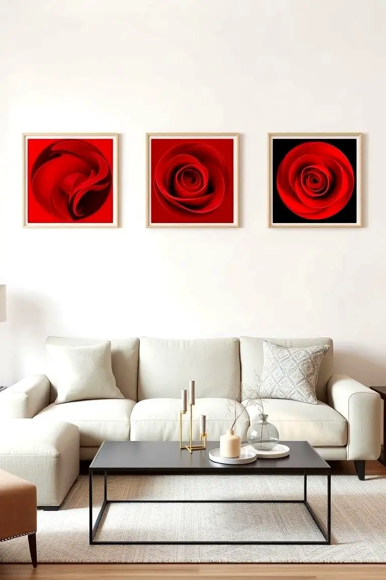 Red Artwork on Neutral Walls