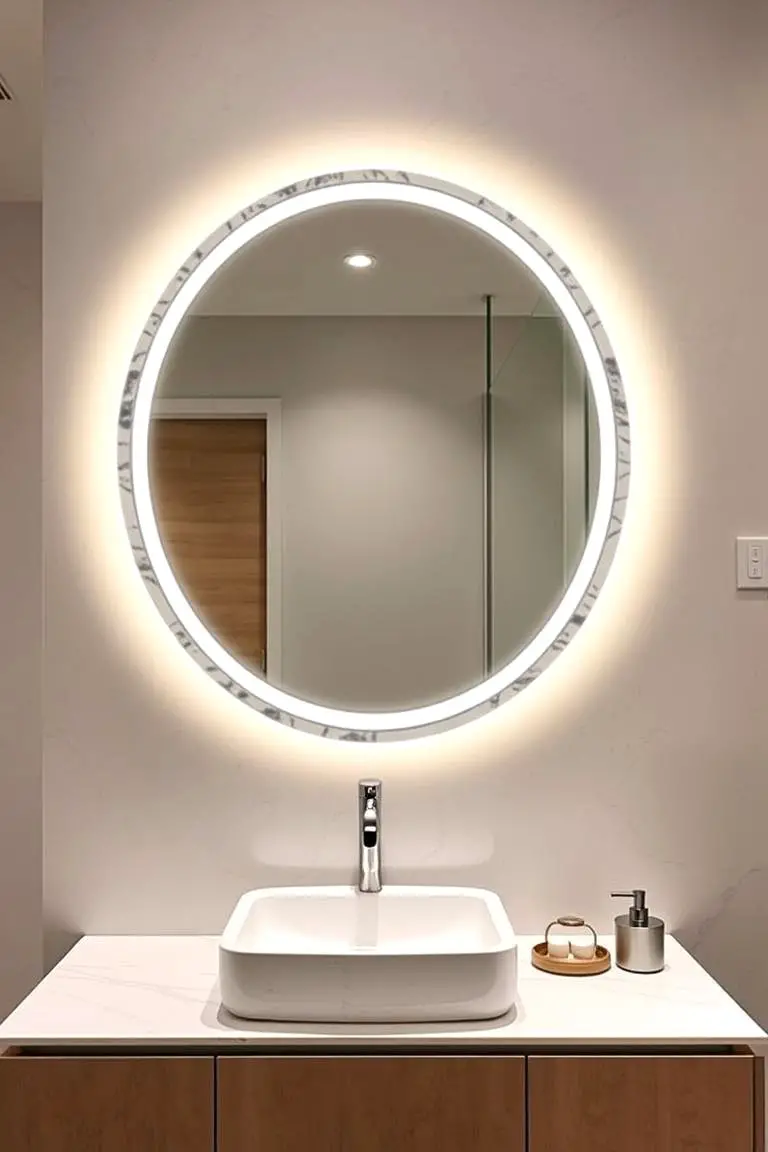 Marble Accent Mirror and Lighting
