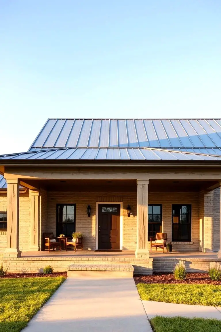 Modern Farmhouse Beige Brick Exterior