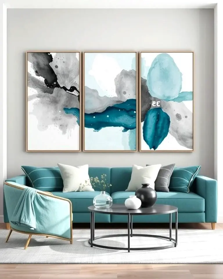 Teal and Grey Abstract Artwork
