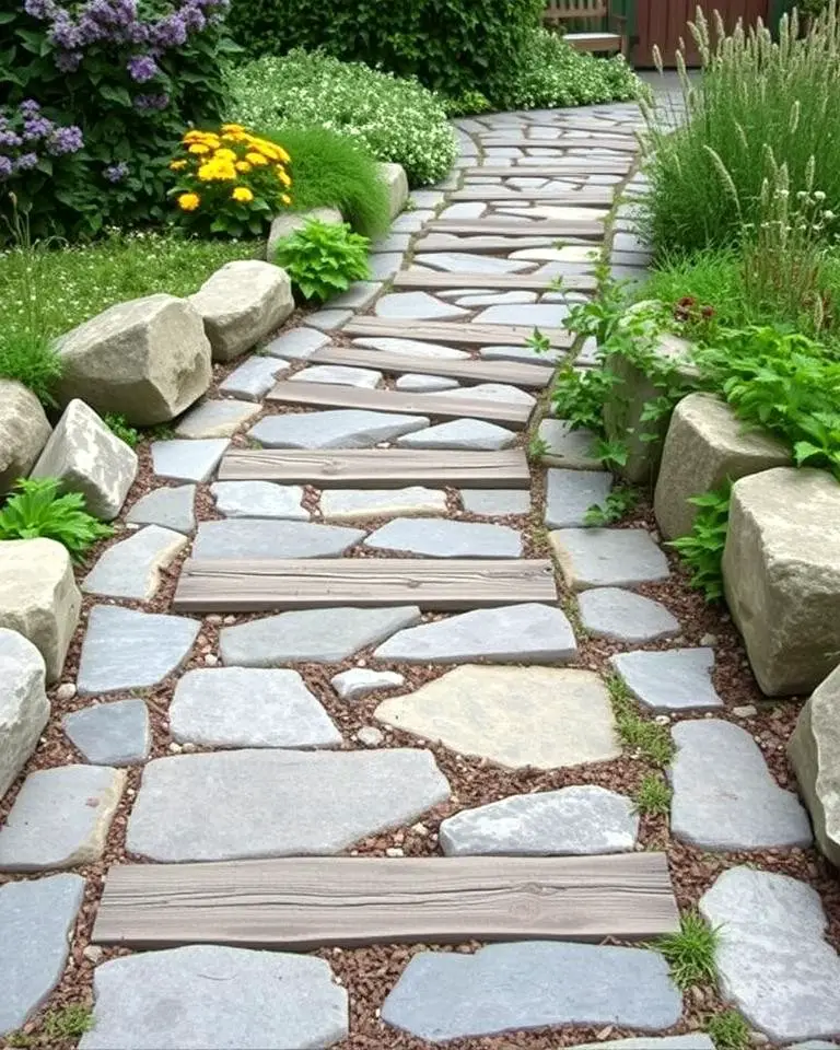 Stone Walkway with Wooden Accents