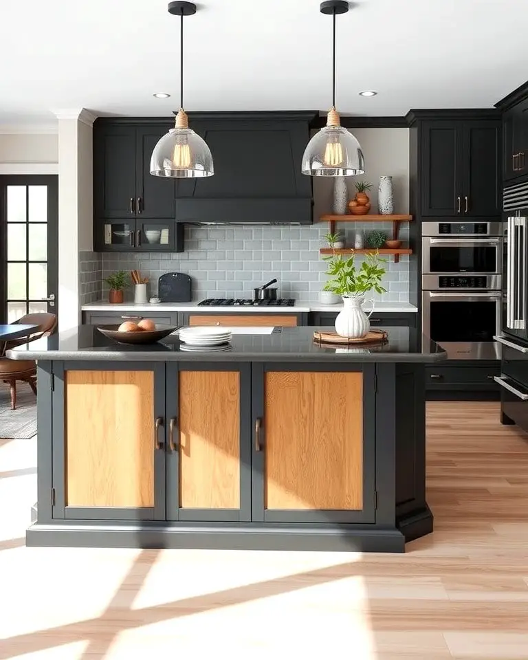 Two-Toned Black and Wood Island
